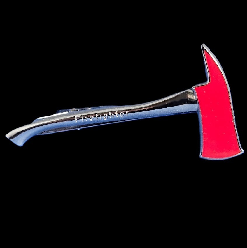 FIREFIGHTER AXE TIE CLASP:  2-3/8", Silver-Nickel Plated, #76