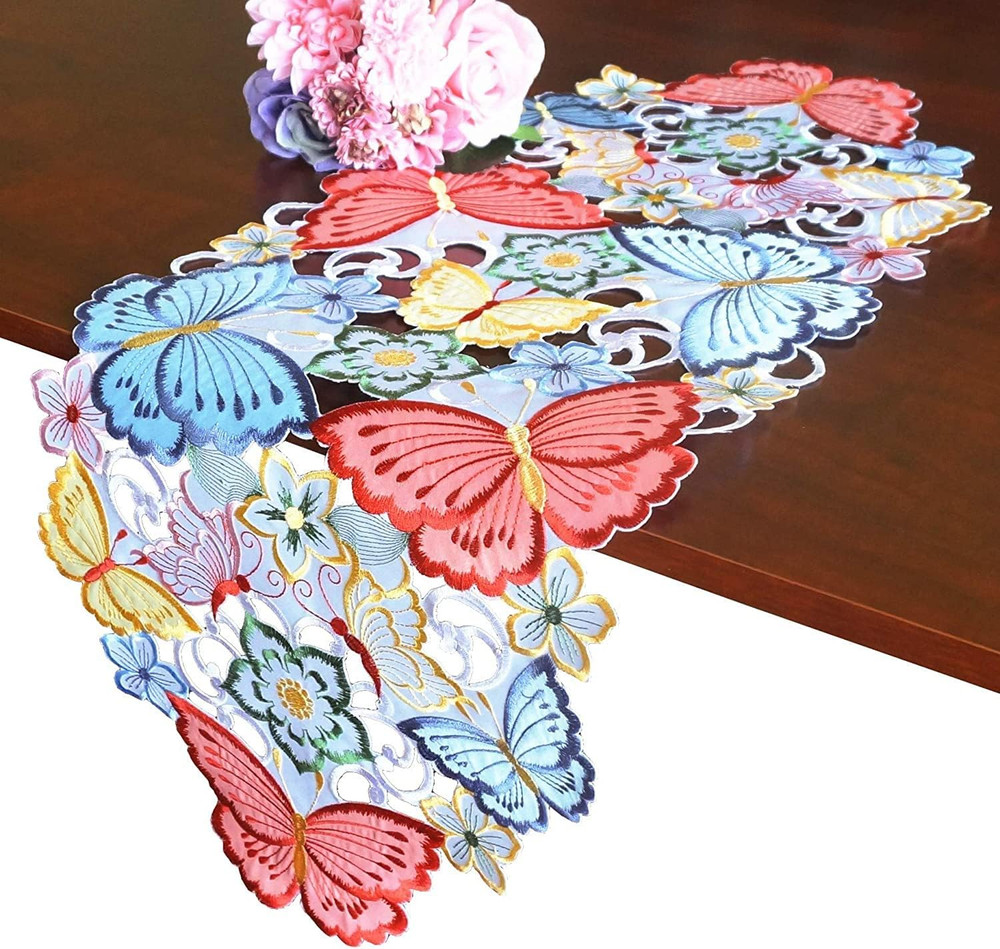 Easter Table Runner Spring Embroidered Butterfly Table Runner 13"×34" Applique F