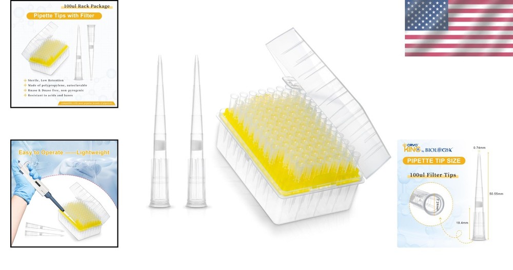 High-Quality 100µl Micro Pipettor Tips - Sterilized, Low Retention, 96 Tips/Rack
