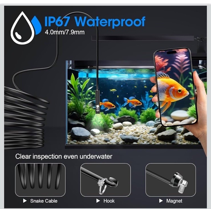 Endoscope & Light, 1920P HD Borescope with 8 Adjustable LED Lights, 16.4FT...