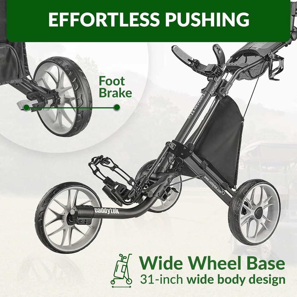Golf Push Cart - Lightweight 3 Wheel Foldable Cart with One-Click 2-Step Fold...