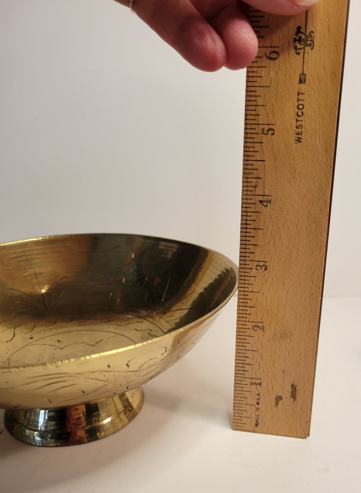 Brass Footed Bowl with Etched Oriental Design