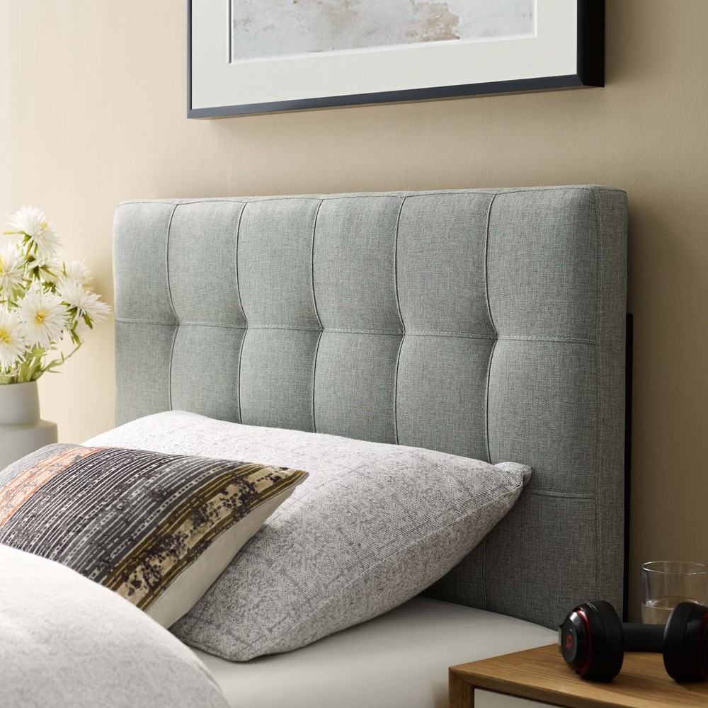 Modway Tufted Upholstered Fabric Square Twin Size Headboard in Gray