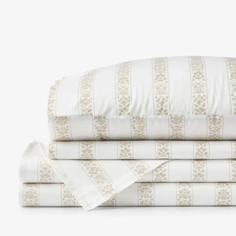 Estee Stripe Classic Smooth Sateen Bed Sheet Set - Beige Tan, Twin