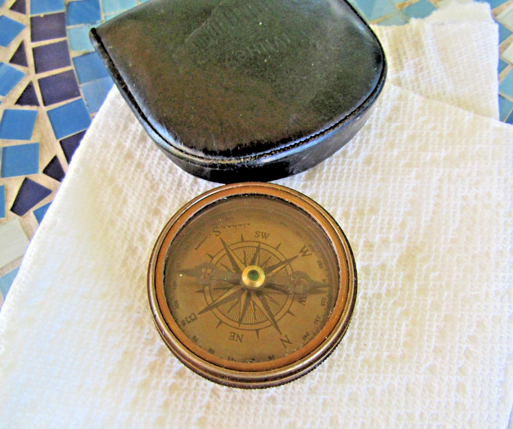 Aladean 2" Brass Face Compass With  Leather Case Working