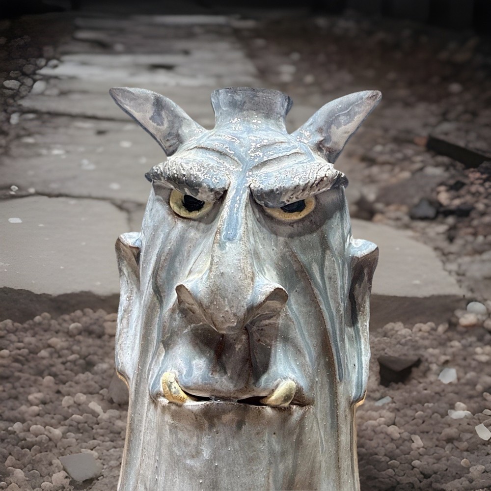 DAL BURTCHAELL Primitive Folk Art Devils Face Rustic Gray Glaze