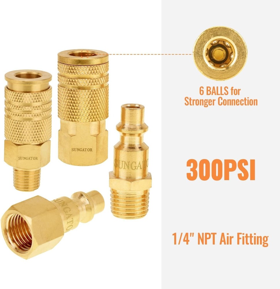 Air Fittings, (16-Piece) Air Coupler and Plug Kit, Solid Brass Quick...