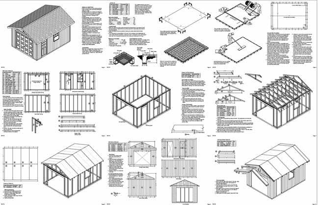 12 x 16 Garage Shed / Workshop Building Project Blueprints, Design #51216