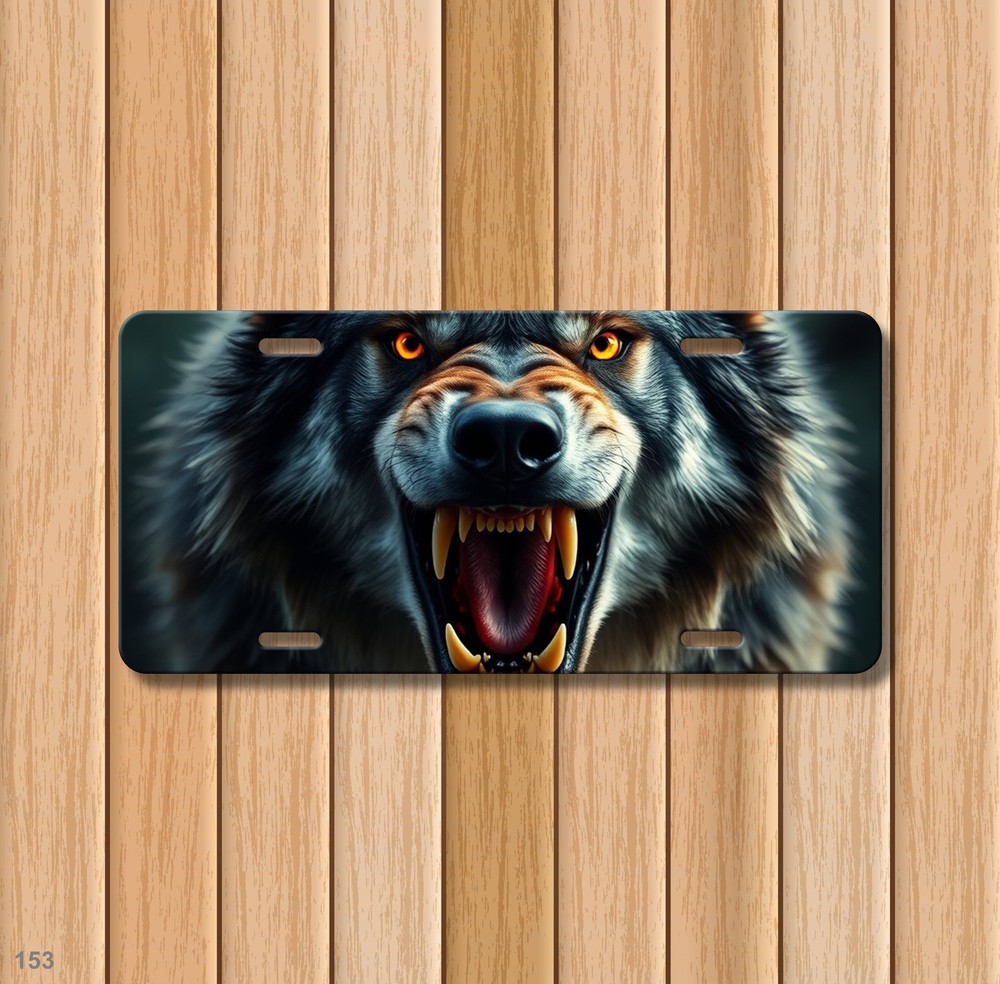 Hyperrealistic Wolf License Plate Fierce Expression Customizable Front Plate Hol