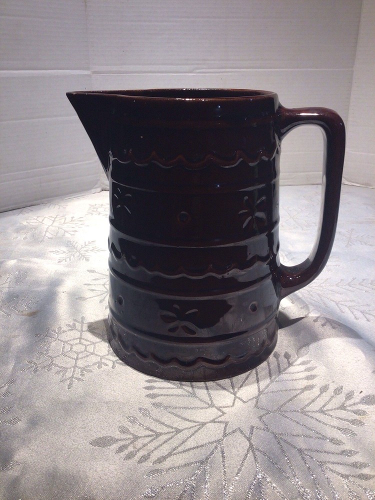 Marcrest Daisy & Dot Oven-Proof Stoneware Pitcher 8" Brown Drip Vintage