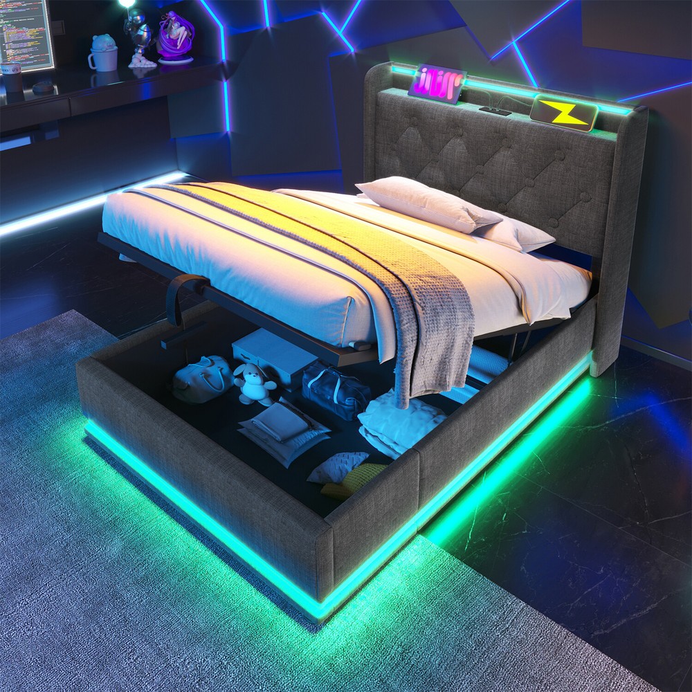Twin/Full/Queen/King Size Upholstered Platform Bed with Hydraulic Storage System