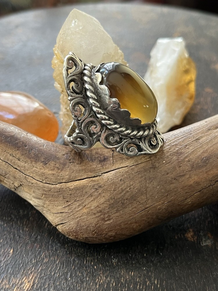 Handmade Sterling And Carnelian Statement Ring Size 7
