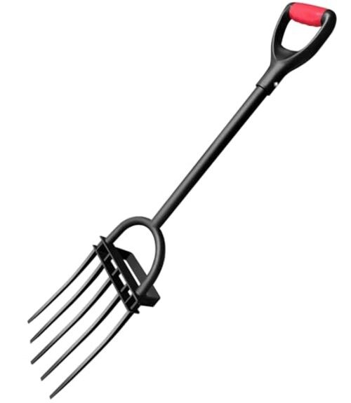 Garden Fork, Pitchforks for Digging Composting Single Handle Curved Teeth