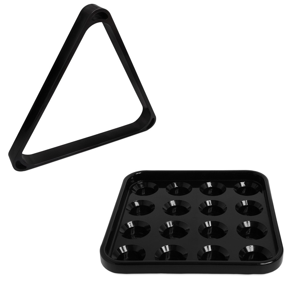 OKKO Pool Table Heavy-Duty Deluxe Plastic 8 Ball Triangle Rack + Pool Ball Tray