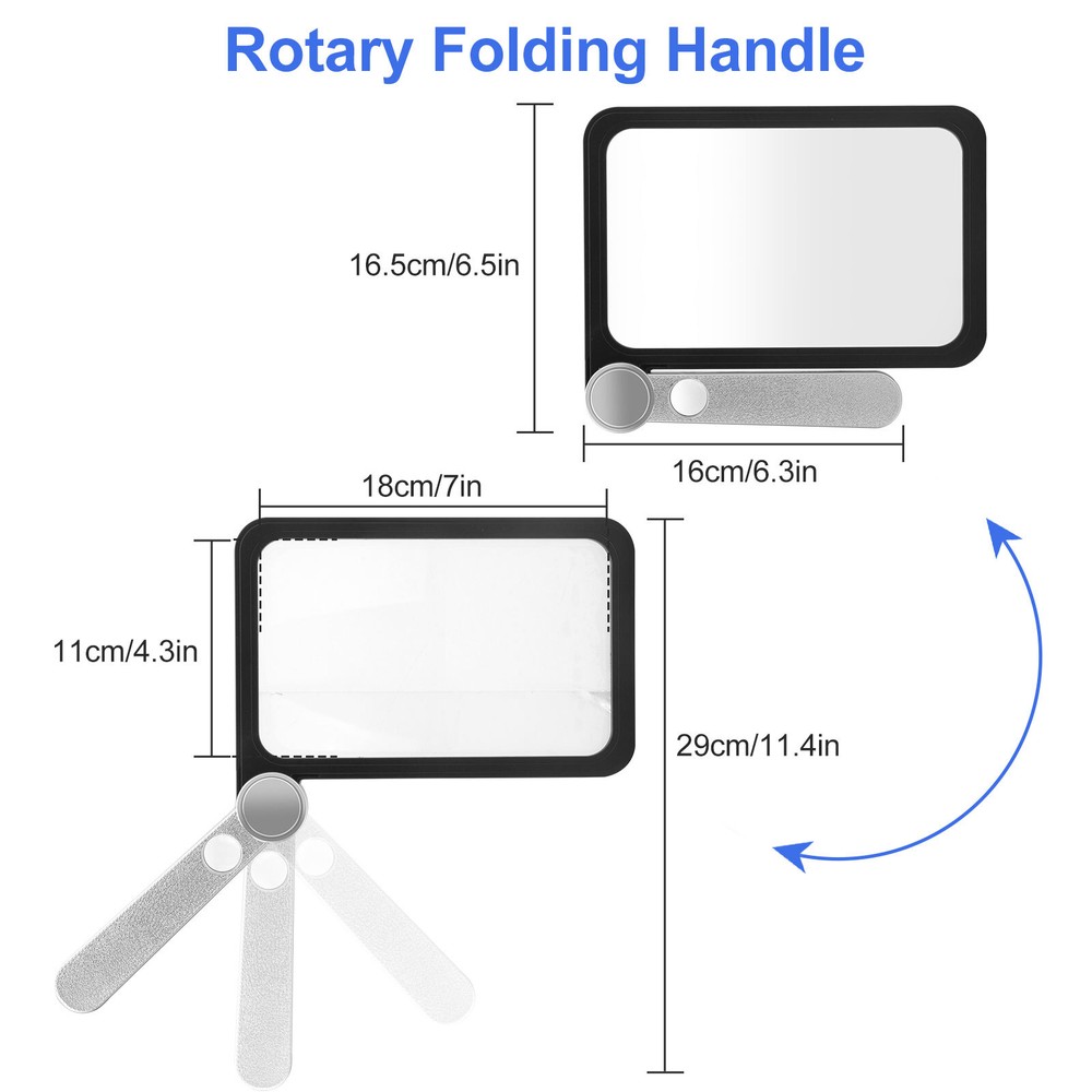 Folding Handheld Magnifying Glass 4X 20X Full Page Rectangular Reading Magnifier