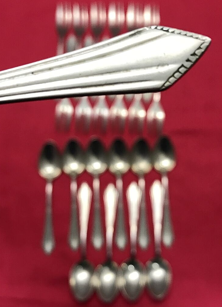 23 Pc ALPACCA Dessert or Cake Forks & Spoons Beaded Border Unknown Pattern