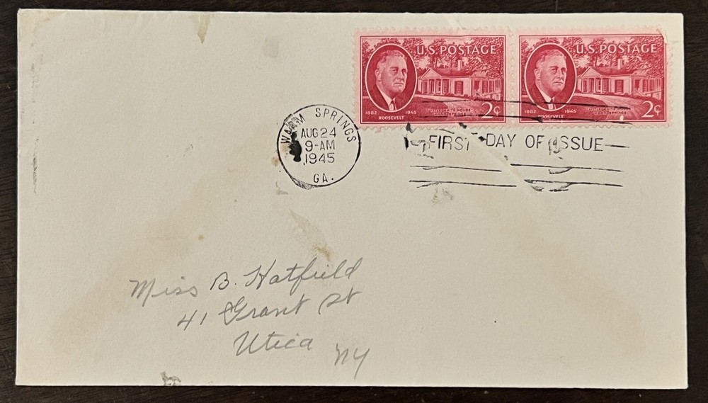 ERROR 1945 WARM SPRINGS GA FIRST DAY COVER WITH DEFECTIVE MACHINE CANCEL