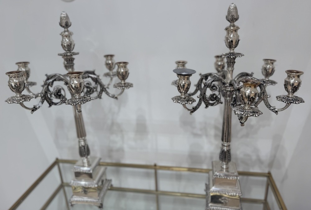 Antique 7-Light Solid Sterling Silver Candelabra .925 Stancampiano Italy