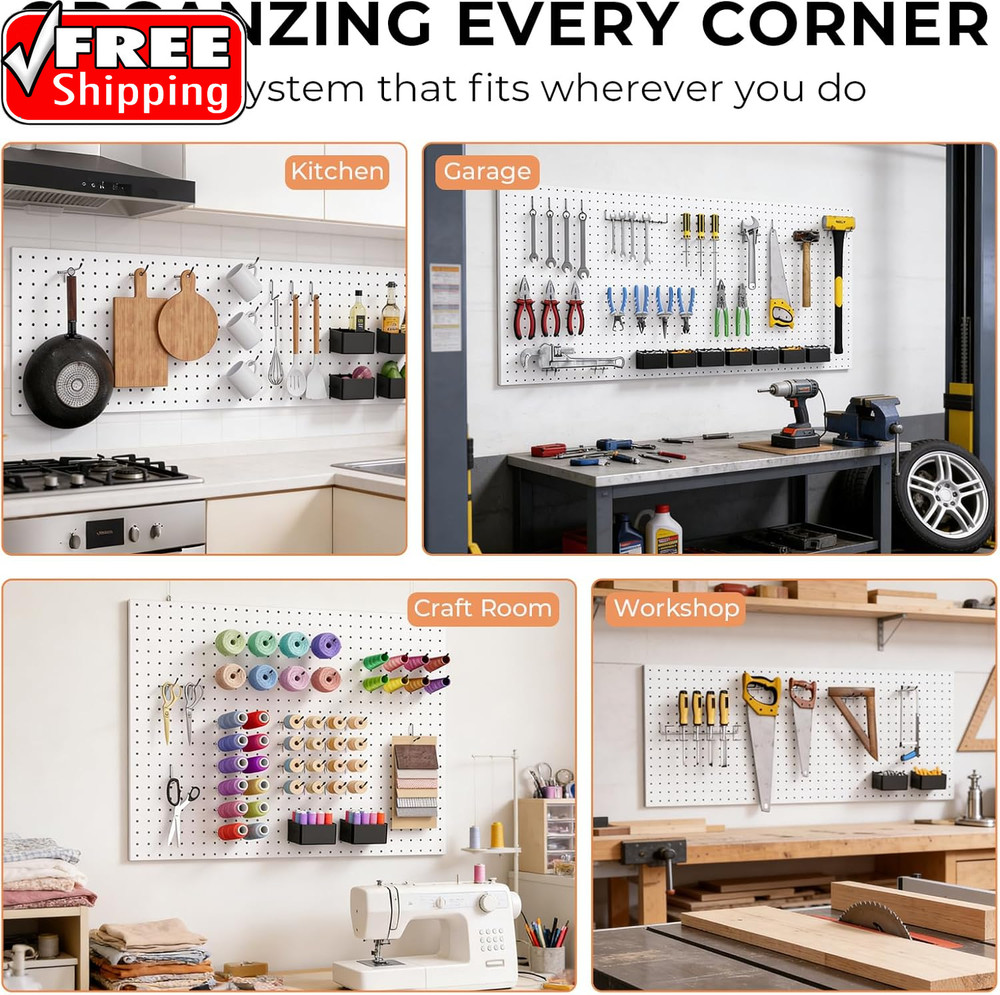 278PCS Pegboard Accessories Organizer Kit, Peg Board Hooks Assortment with Bins