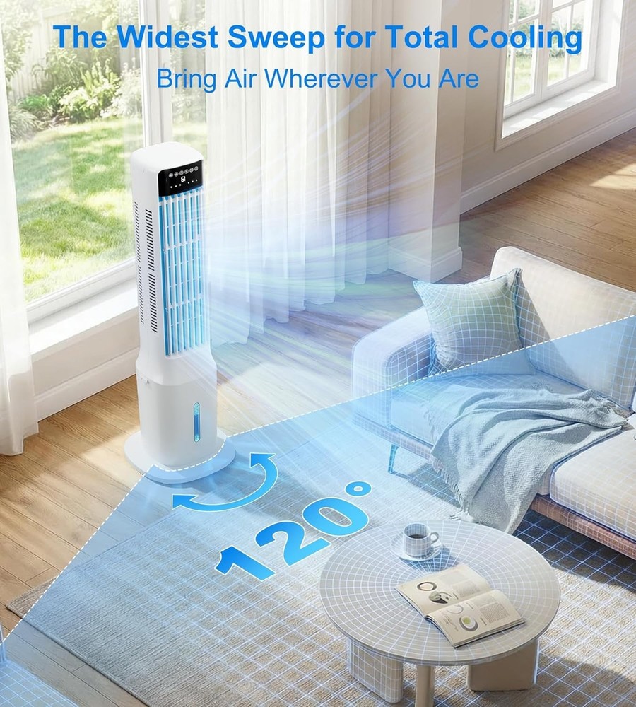 Portable Windowless Swamp Cooler 2.4 Gal Water Tank 24H Timer 4 Modes