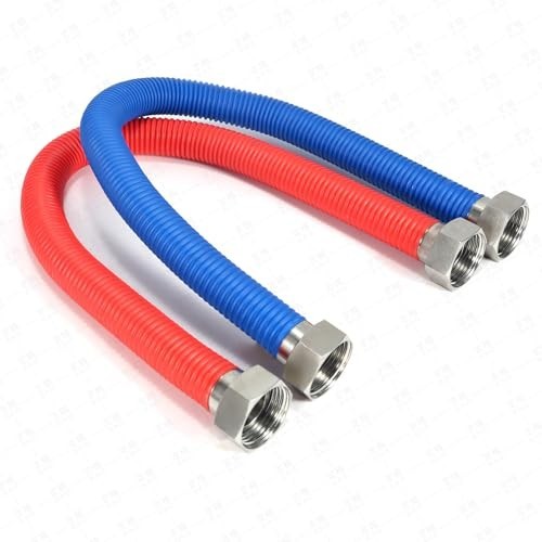 24" Flexible Stainless Steel Water Heater Connector 1/2" FIP, Hot/Cold Color Cod