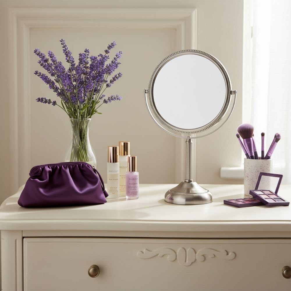Two-Sided Tabletop Makeup Mirror - Makeup Mirror with 10X Magnification & Swi...