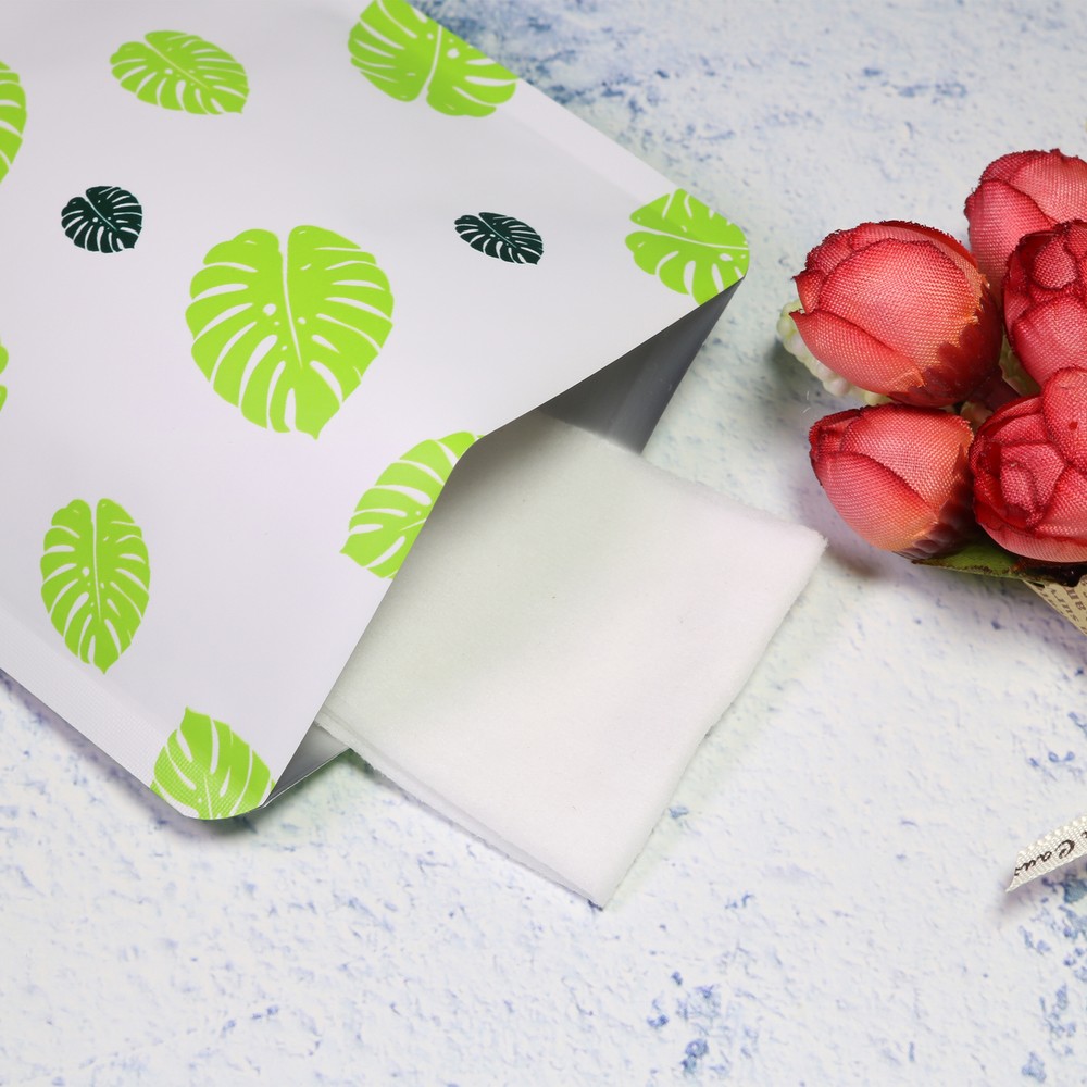 Flat Matte Green Leaf Patterned Design Open-Top Heat-Sealable Packaging Pouches