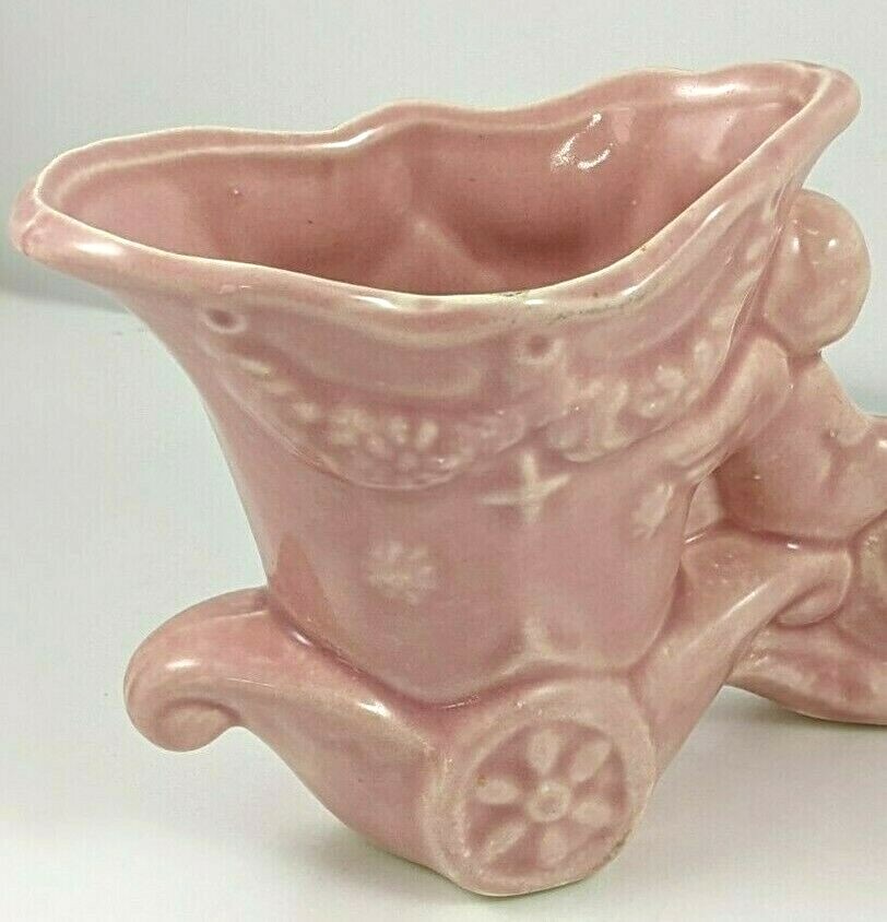 Vintage McCoy Pottery Angel Riding Snail Pulling Shell Cart Planter