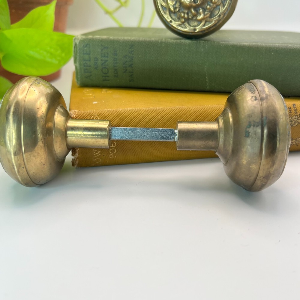Solid Brass Door Knobs Ornate Floral Rosette Victorian Style Pair