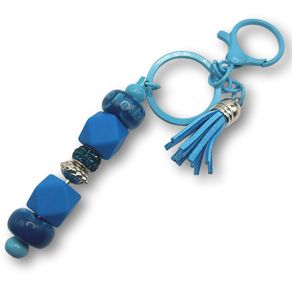 Keyring/Purse Dangle with Large Ornate Blue Bead