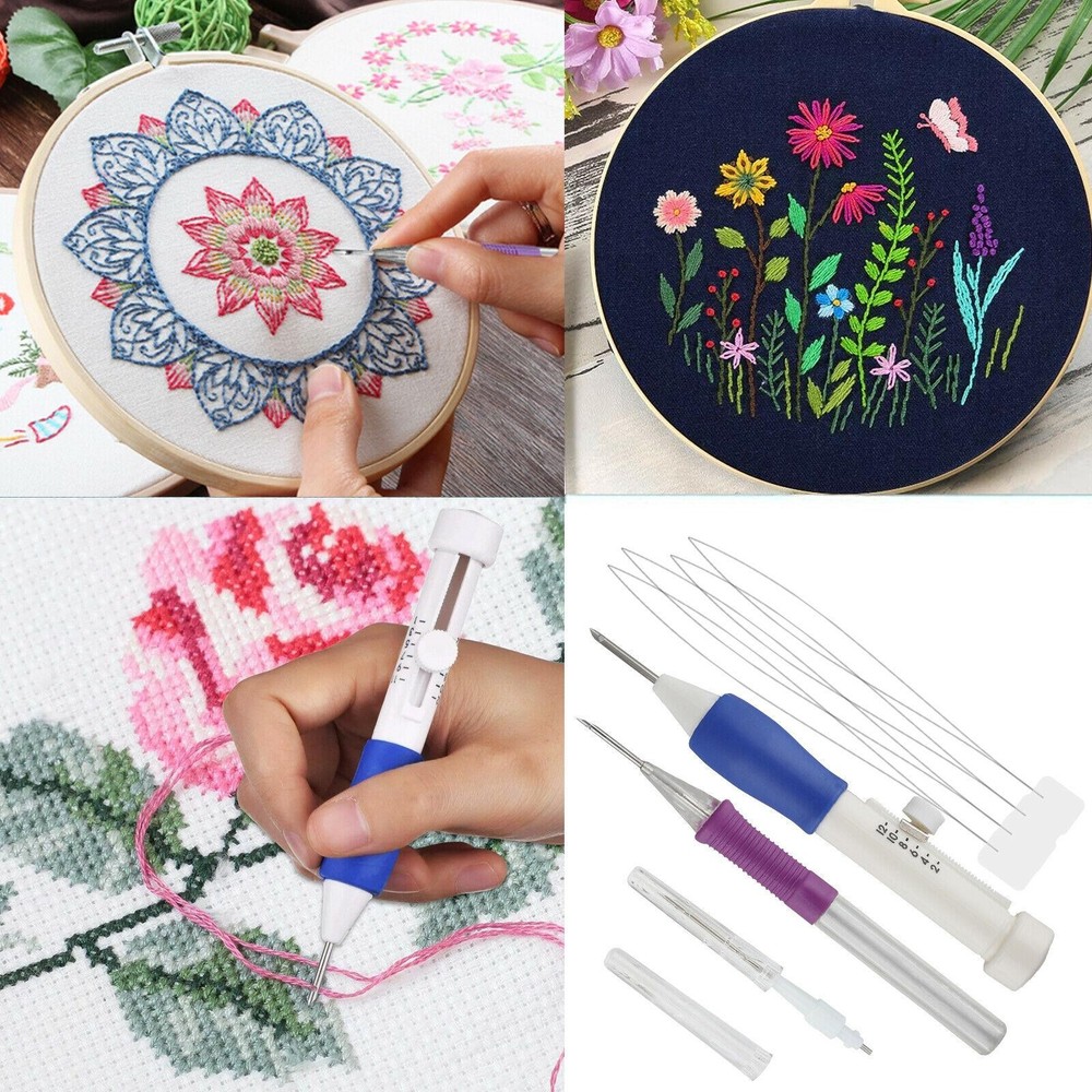 Punch Needle Kit Magic Embroidery Pen Set Stitching Thread Sewing Tool DIY