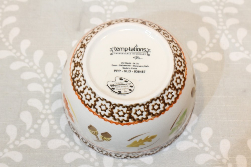 5 PC Temptations Old World Stacking Nesting Mixing Bowl Set - Fall/Autumn Acorns