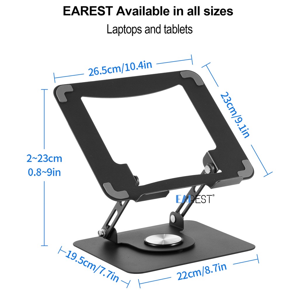 360° Rotating Metal Laptop Stand Riser Foldable Computer Notebook Holder Desk