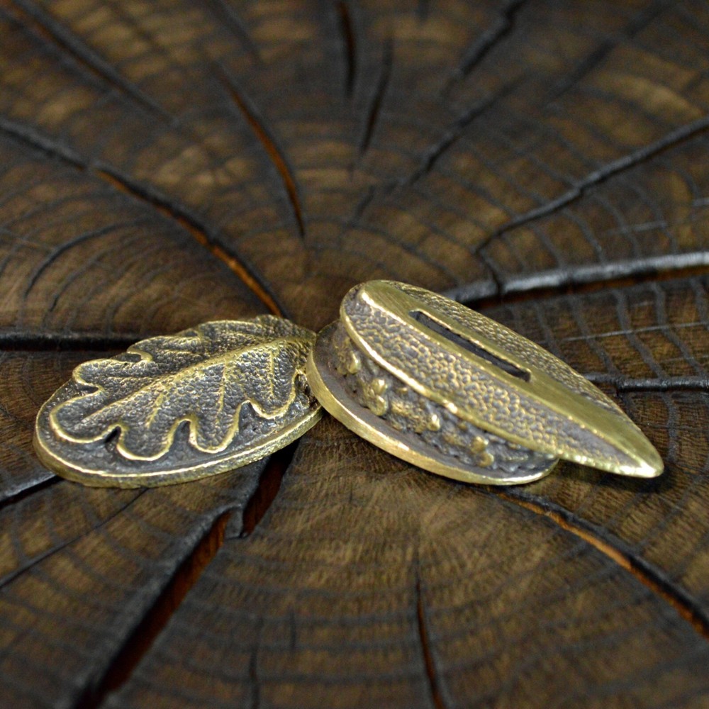 Set OAK Leaf unique solid bronze finger guard bolster & pommel for custom knife
