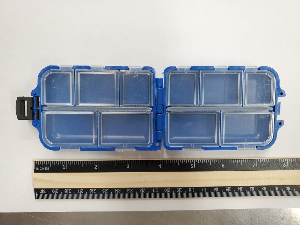 Pocket Size 10 Compartment Folding Pill Box - Vitamin Pill Storage - Blue