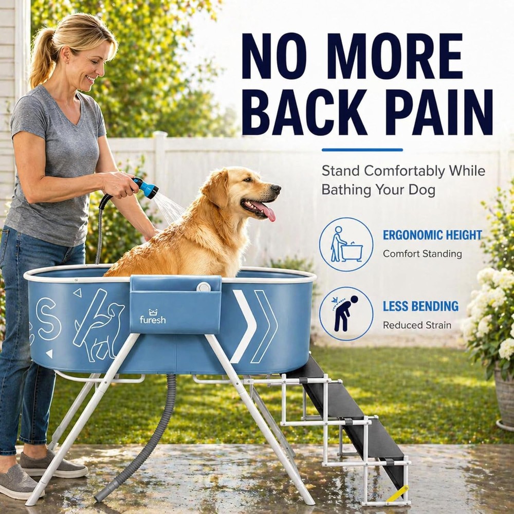 Foldable Dog Grooming Bath Tub with Steps