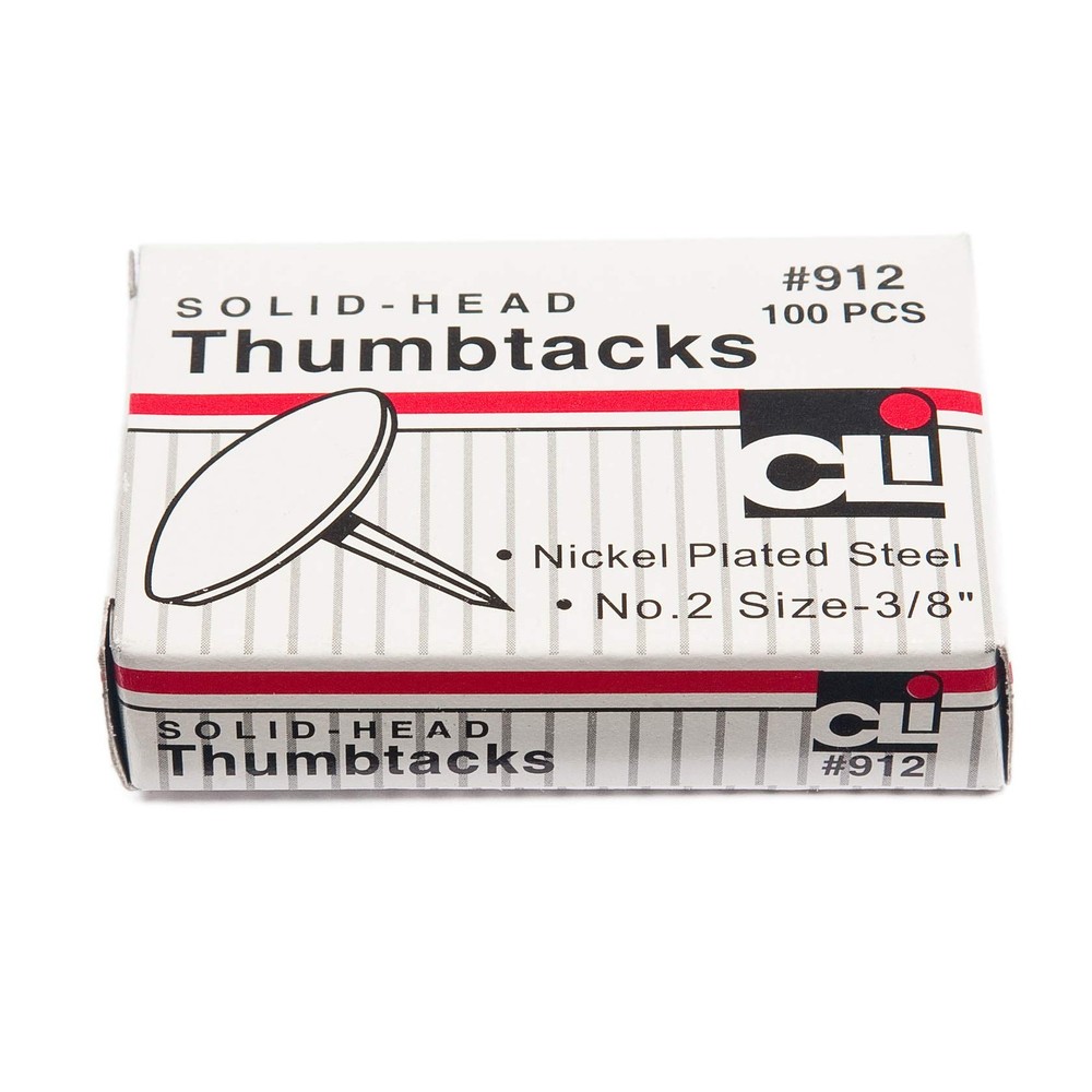 Charles Leonard Thumb Tacks, Nickel Plated Solid Head, 3/8 100-Pack,