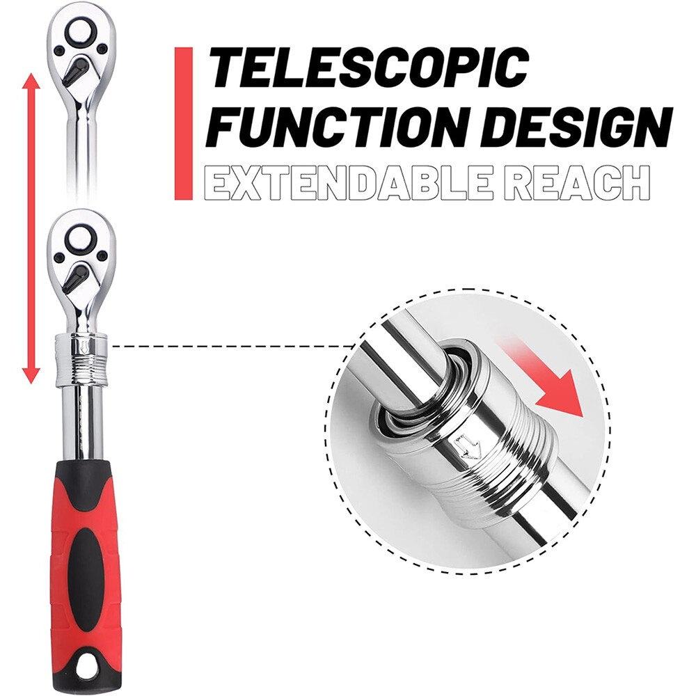 1/2" DR Drive Telescopic Extendable Long Handle Ratchet Socket Wrench 12-18"