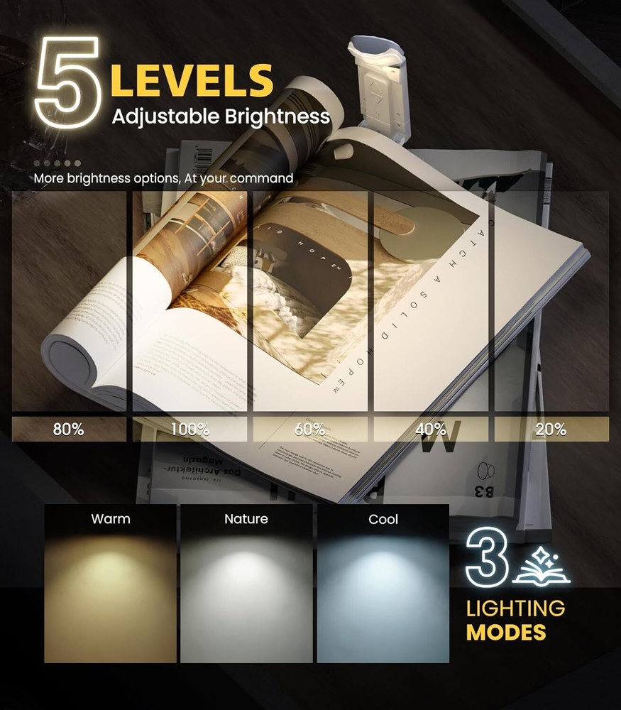 30min Timer Reading Light,USB Rechargeable Book Light for Reading at Night inBed