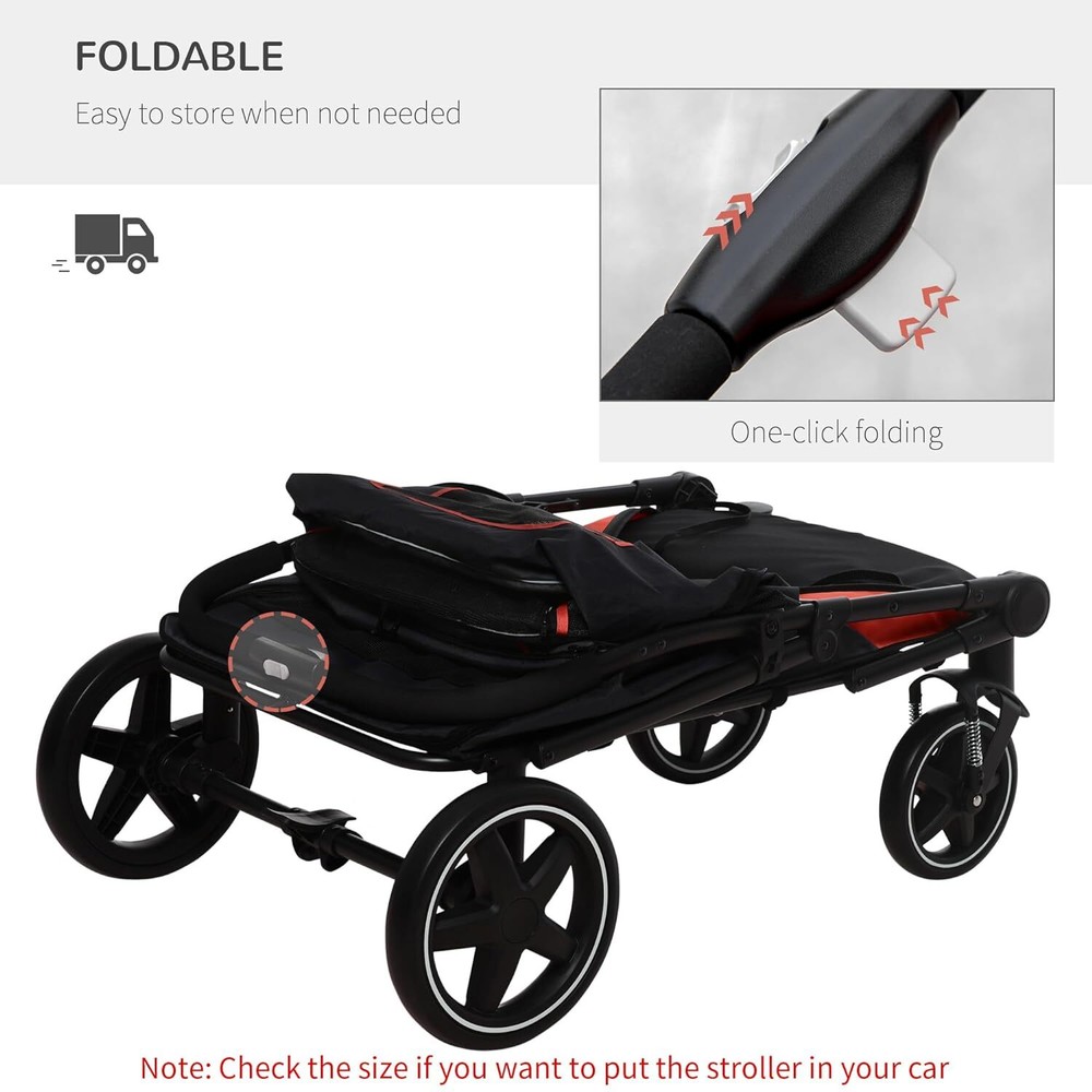PawHut One-Click Foldable Dog Stroller for Medium Large Dogs, Pet Stroller Black