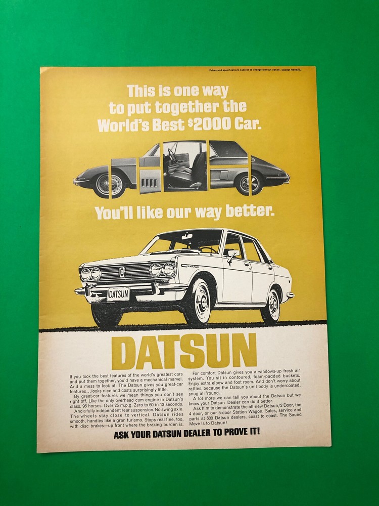 1969 DATSUN VINTAGE ORIGINAL PRINT AD ADVERTISEMENT PRINTED
