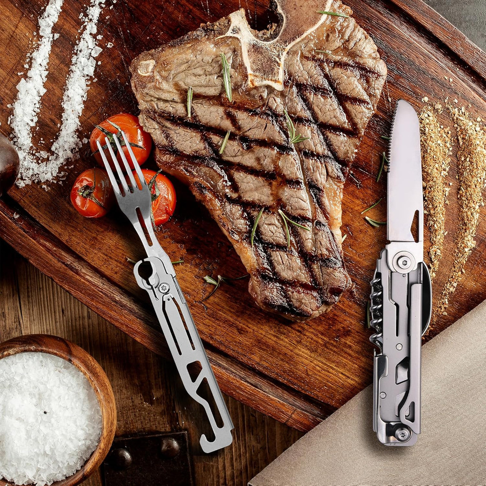 Camping Utensils, 6-In-1 Detachable Stainless Steel Camping Flatware Multi-Tool