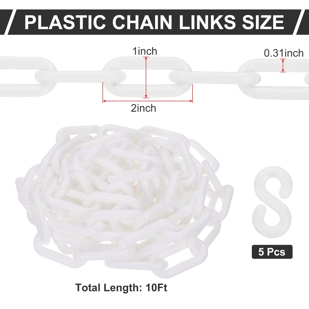 White Plastic Chain 10 ft 8mm Safety Barrier Chain
