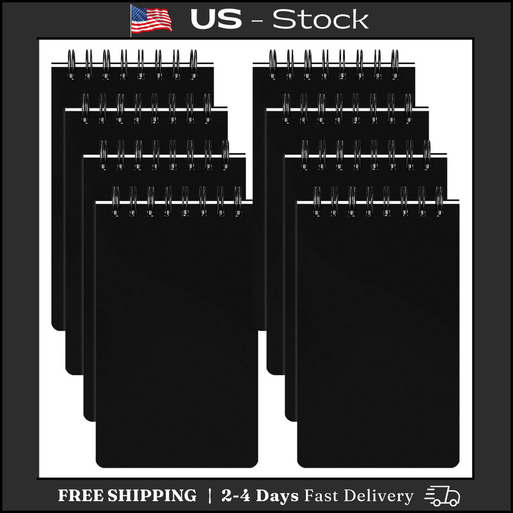 8 Pack 3x5 Mini Spiral Notepads 60 Sheets Lined Pocket Notebooks Black
