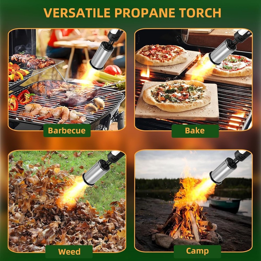 Powerful Propane Torch W/ One-Touch Max Fire Adjustable Kitchen Torch W/ Safety