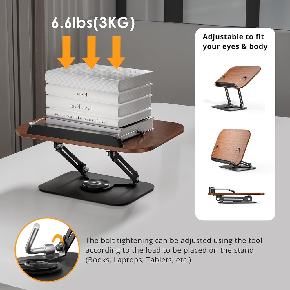 Book Stand for Reading, Adjustable Book Holder with 360° Rotating Bases, Fold...
