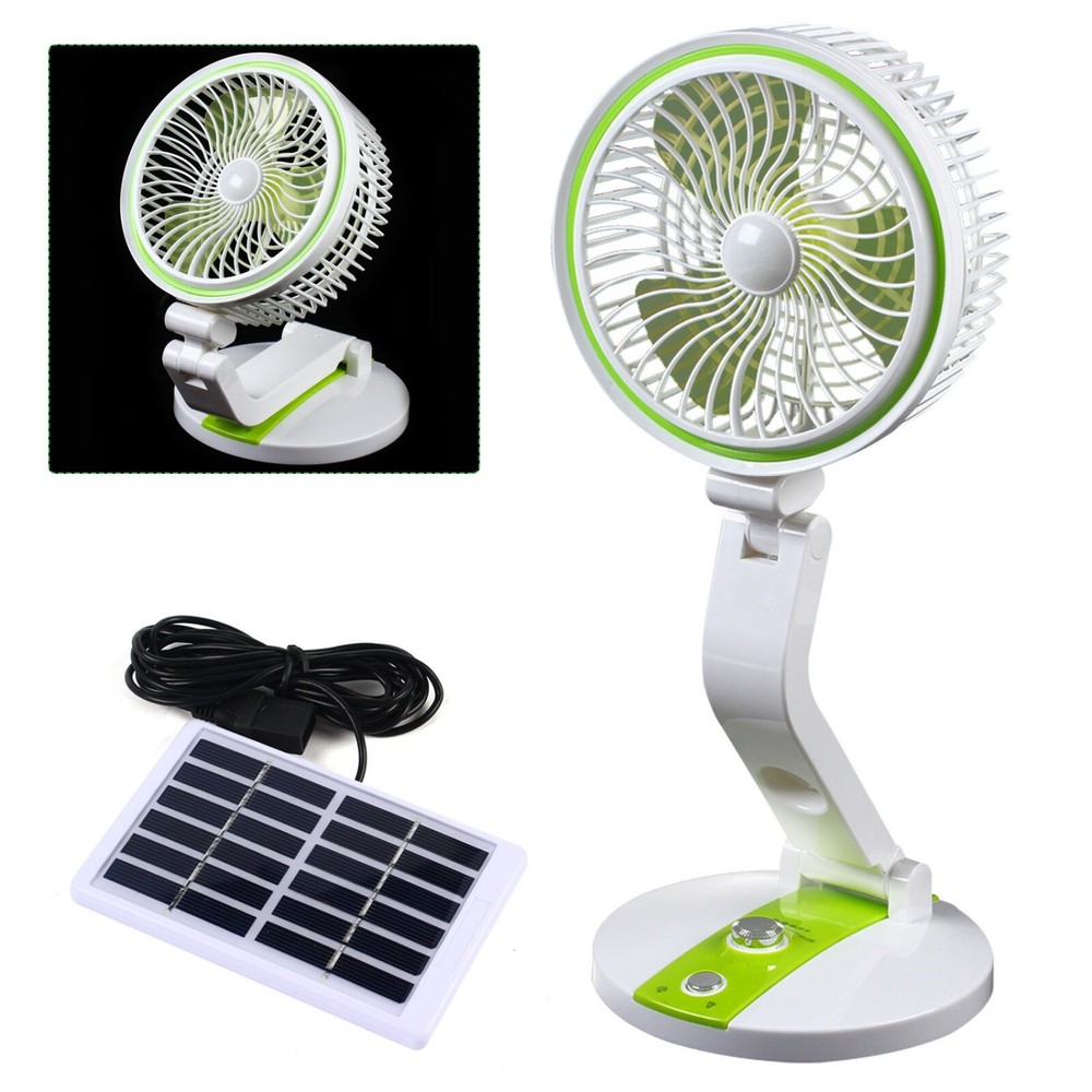 18" Portable Solar Power Fan with LED Light - Rechargeable & Adjustable