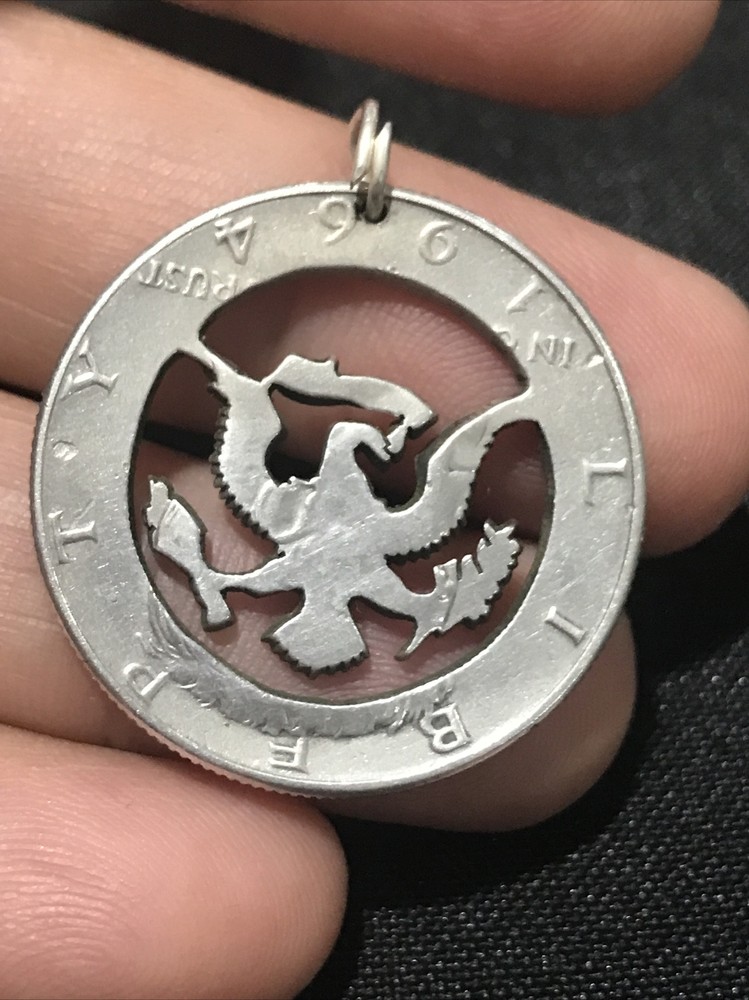1964 USA Eagle half dollar Open Cut pendant