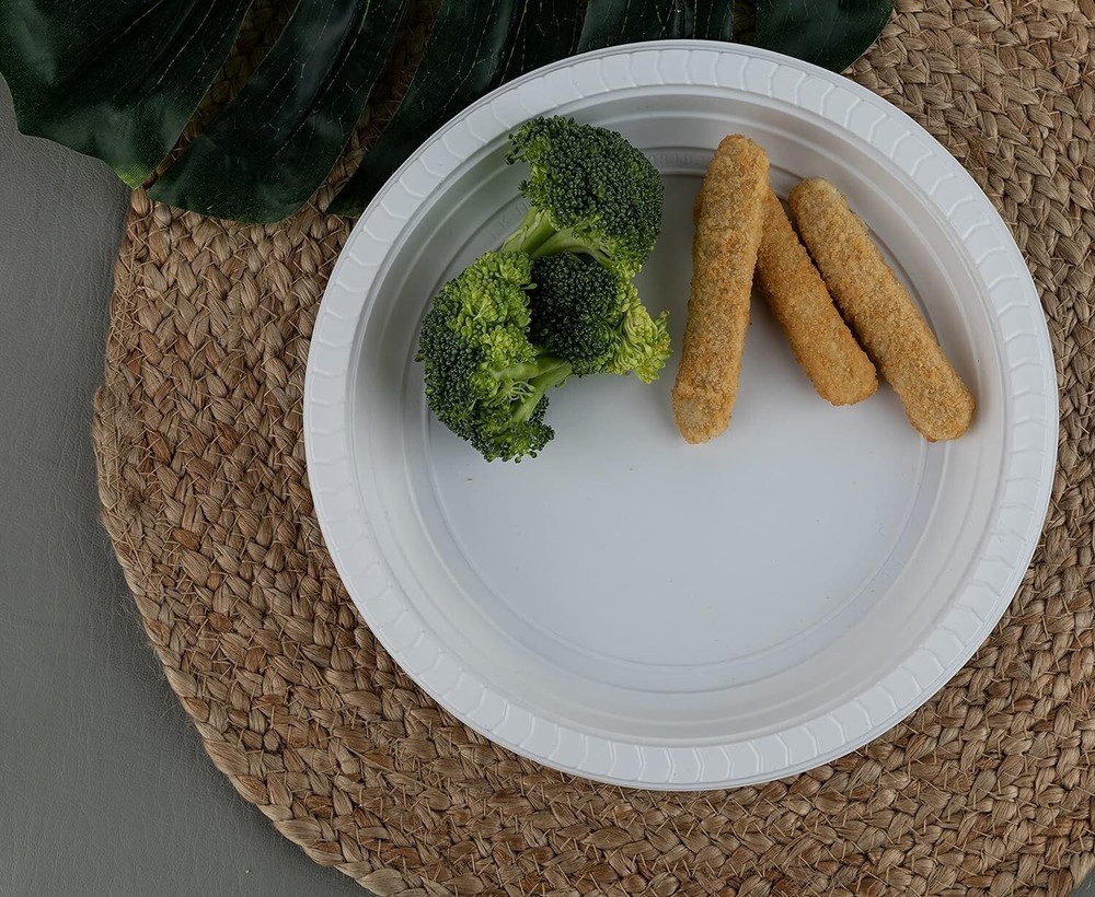 9 inch Round Disposable Plastic White Plates (400 Plates Per Case)