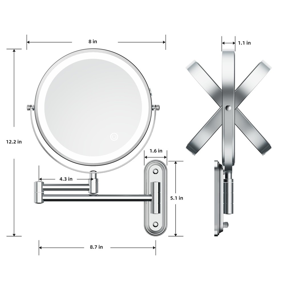 Rocollos Two-Fingers-Width Narrow Base Rechargeable Wall Mounted Lighted Make...